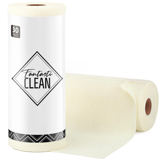 Microfiber Cleaning Cloth Roll -30 Pack Tear Away Microfiber Towels, 12" x 12"(Beige)
