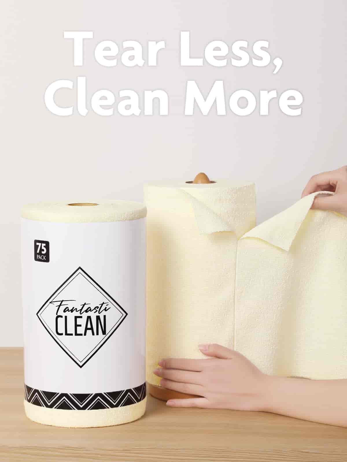 Easy Tear-Away Microfiber Cleaning Roll (75-Pack) - Satisfying, Washable & Reusable - 12"x12"(Beige)