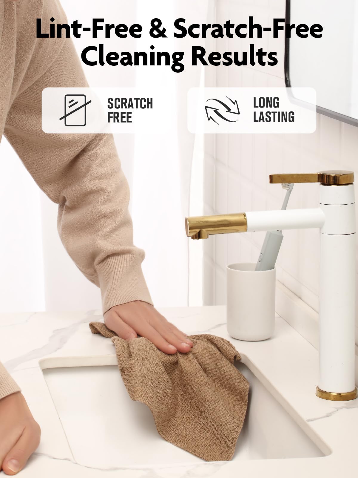 Microfiber Cleaning Cloth Rolls -150 Pack, Tear Away Microfiber Towels, 12" x 12"(Tan & Beige)