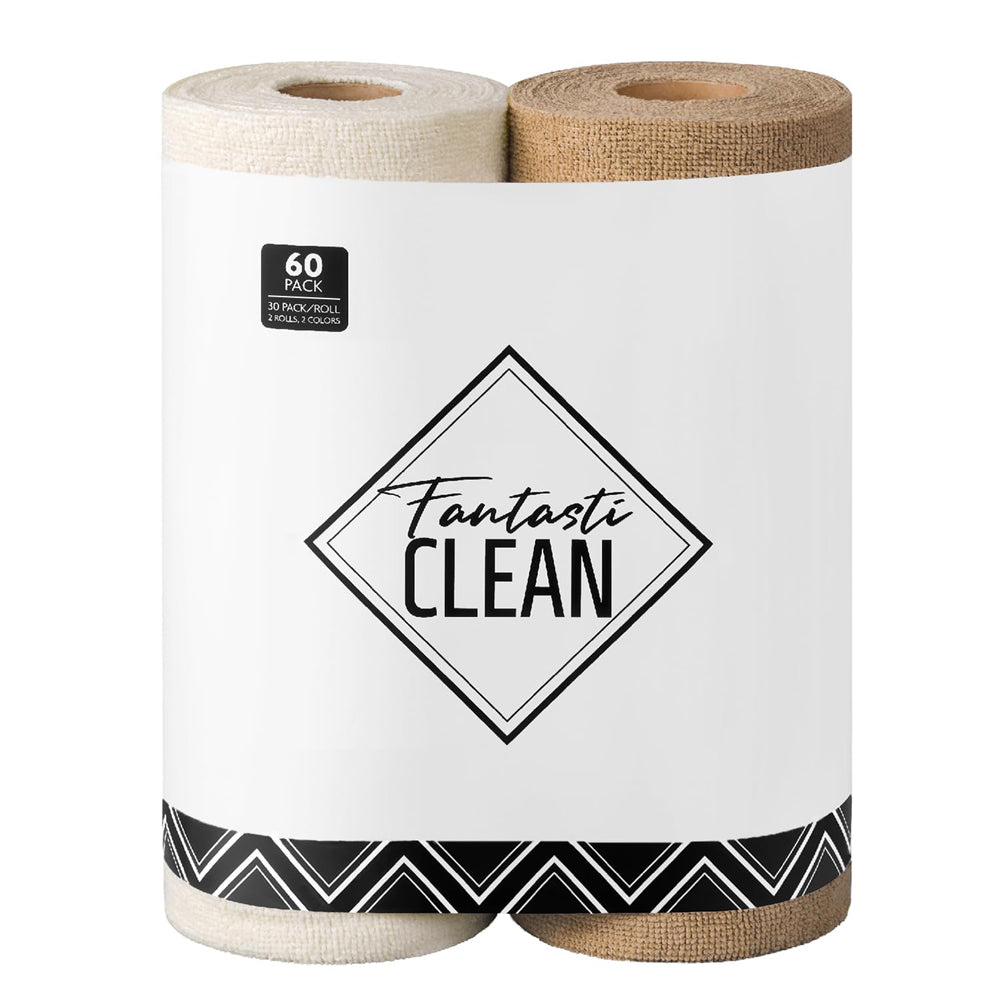 2-in-1 Eco-Roll Set | 60 Reusable Tear-Away Towels - Beige & Tan