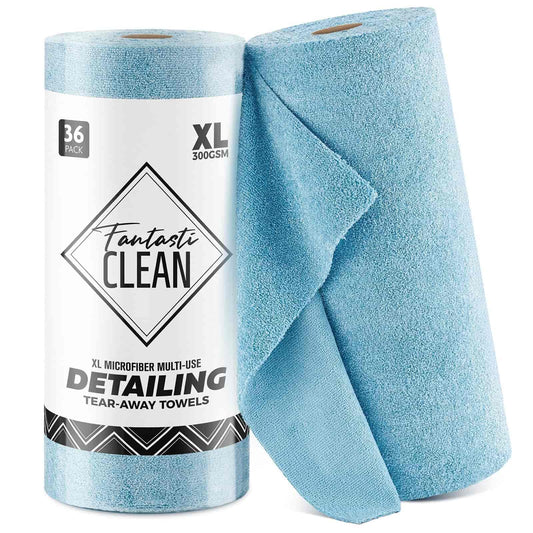 2-in-1 Luxe Microfiber Roll | 36 Pack Tear-Away Dual-Sided Towels 16"x16"(Glossy Blue)