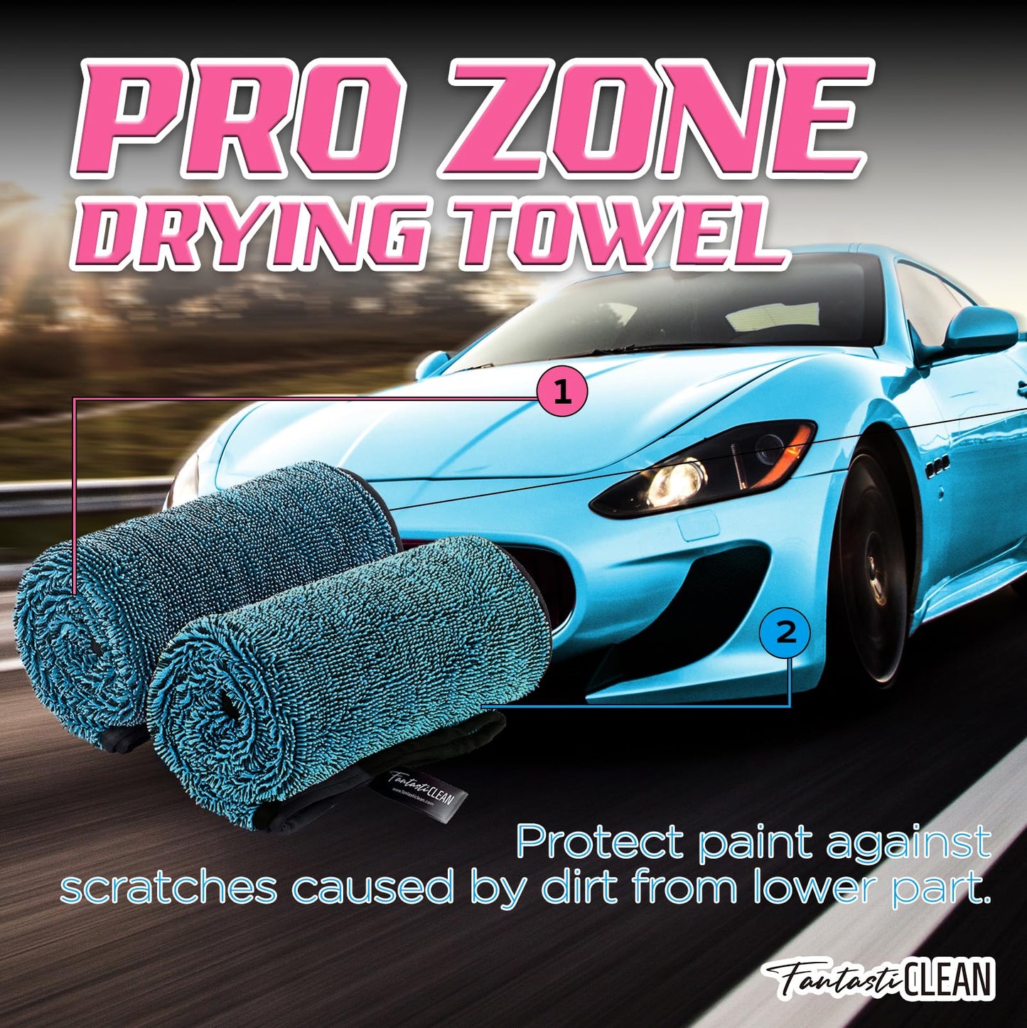 Fantasticlean Large Car Drying Towels- 2 Pack, 32‘’ by 24'' (Blue)