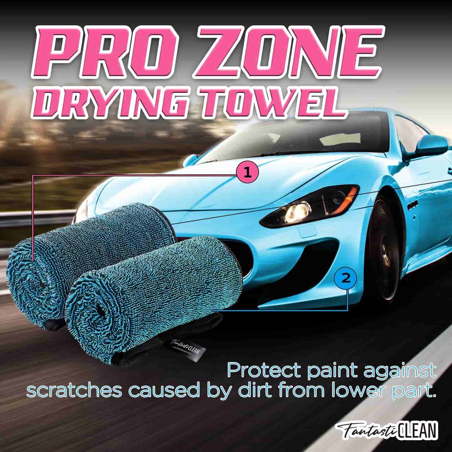 FantastiCLEAN Premium Car Drying Towels 2-Pack - 32"x24" Dual-Color Blue