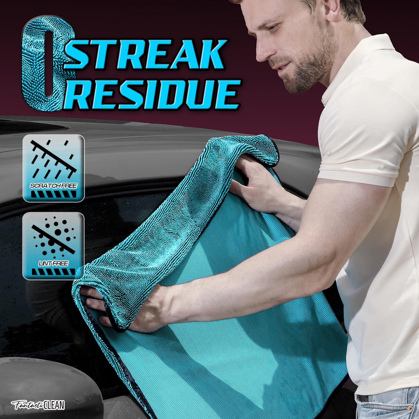 Fantasticlean Large Car Drying Towels- 2 Pack, 32‘’ by 24'' (Blue)