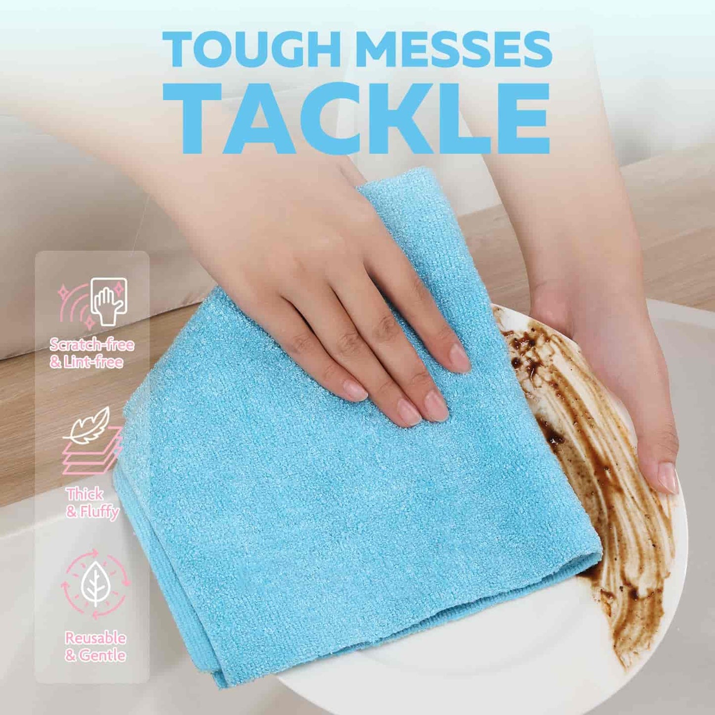 2-in-1 Luxe Microfiber Roll | 36 Pack Tear-Away Dual-Sided Towels 16"x16"(Glossy Blue)