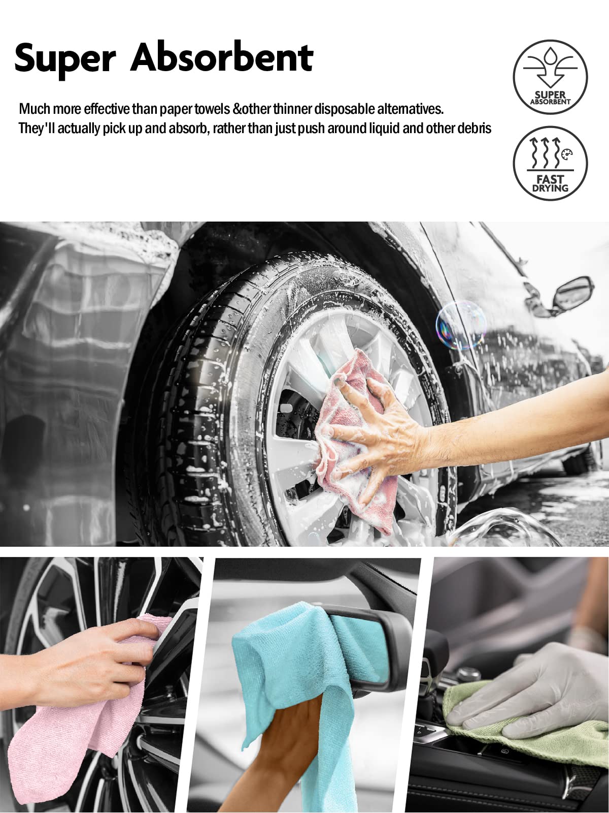 40 Pack Microfiber on a Roll Tear-Away Cleaning Towels, Reusable and Washable Cloths, for Car, House