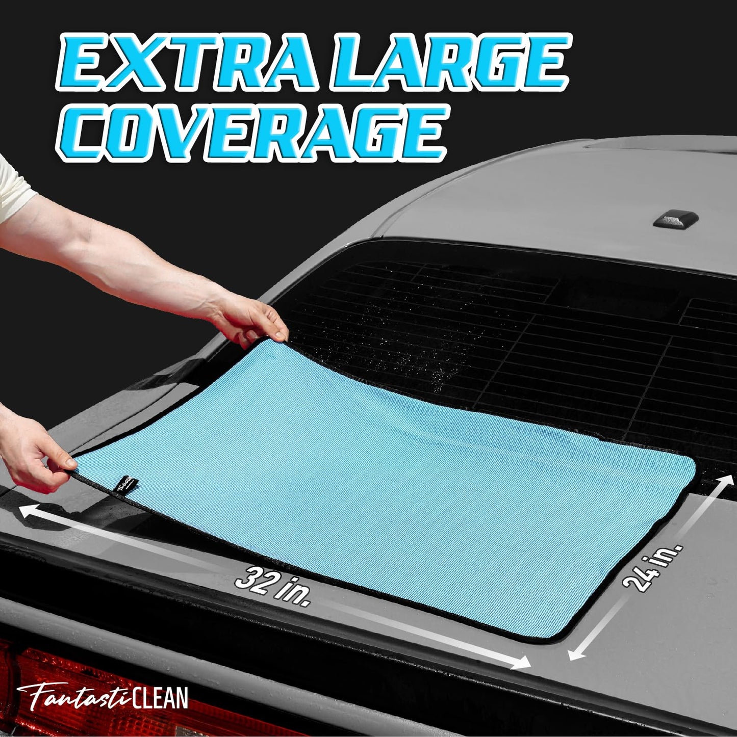 Fantasticlean Large Car Drying Towels- 2 Pack, 32‘’ by 24'' (Blue)