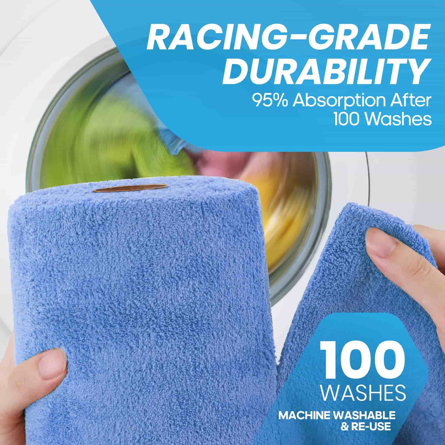 Eco-Smart Car Detailing Roll - 20 Reusable & Tear-Away Microfiber Cloths(Blue)