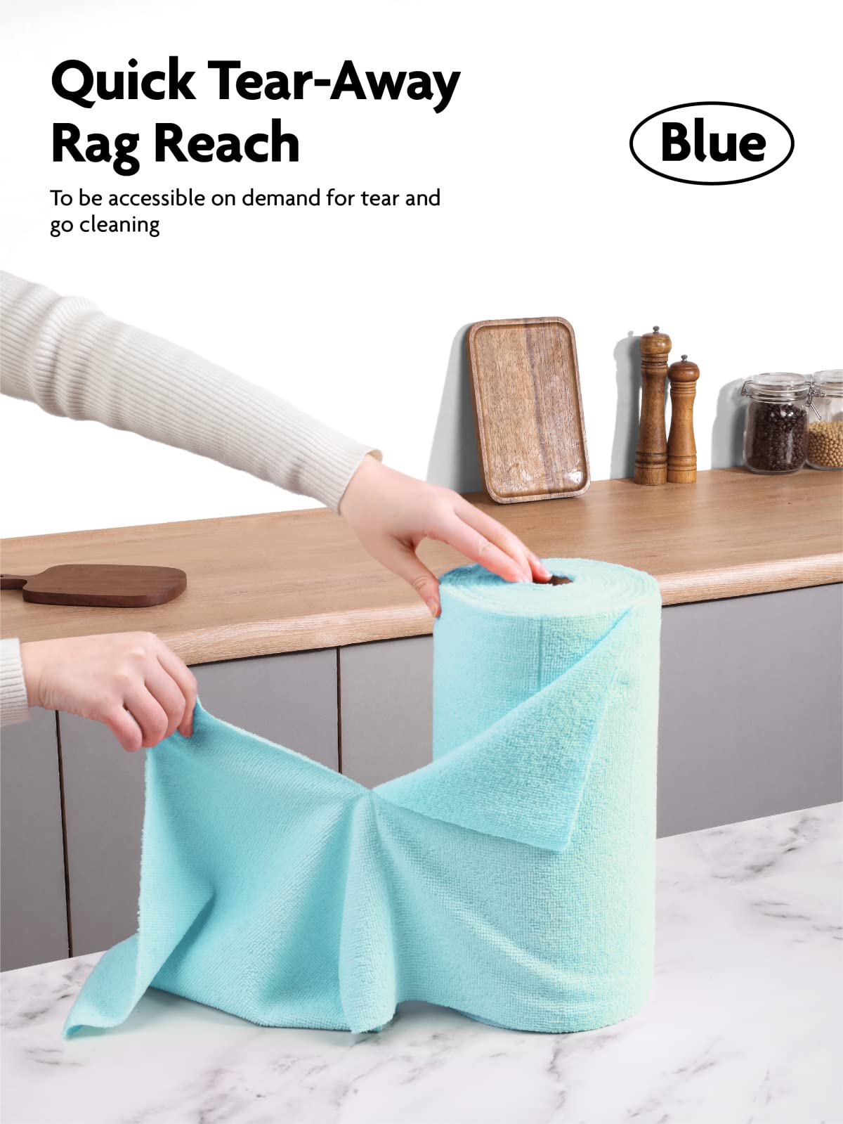 4Pcs Microfiber on a Roll Tear-Away Cleaning Towels, Reusable and Washable Cloths, for Car, House(Blue)