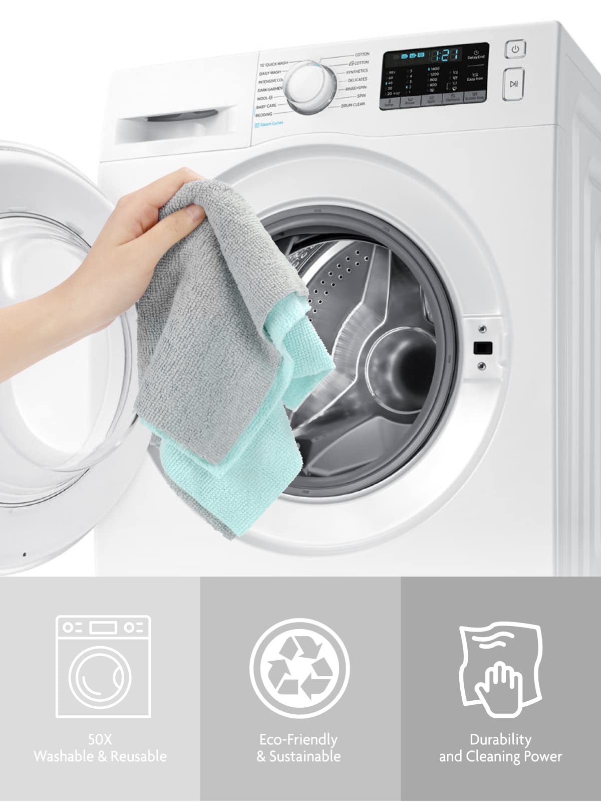 9Pcs Microfiber on a Roll Tear-Away Cleaning Towels, Reusable and Washable Cloths for Car, House(Blue)