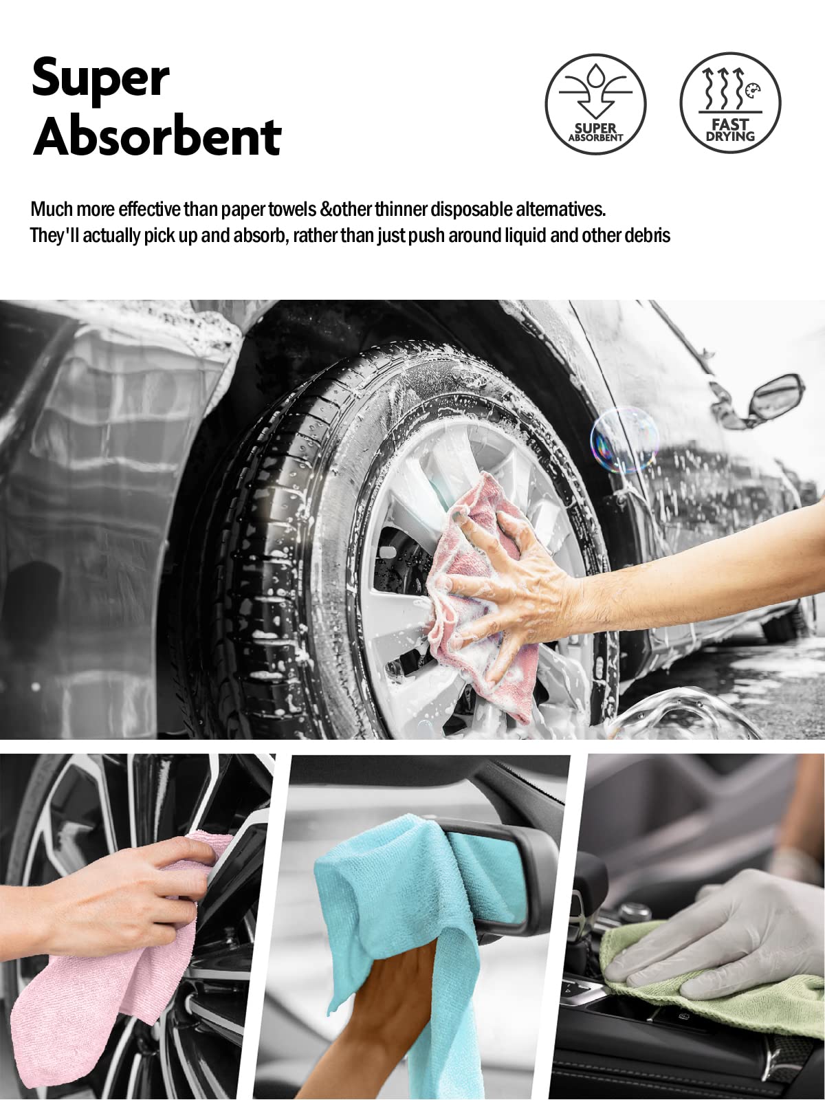 9Pcs Microfiber on a Roll Tear-Away Cleaning Towels, Reusable and Washable Cloths for Car, House(Blue)