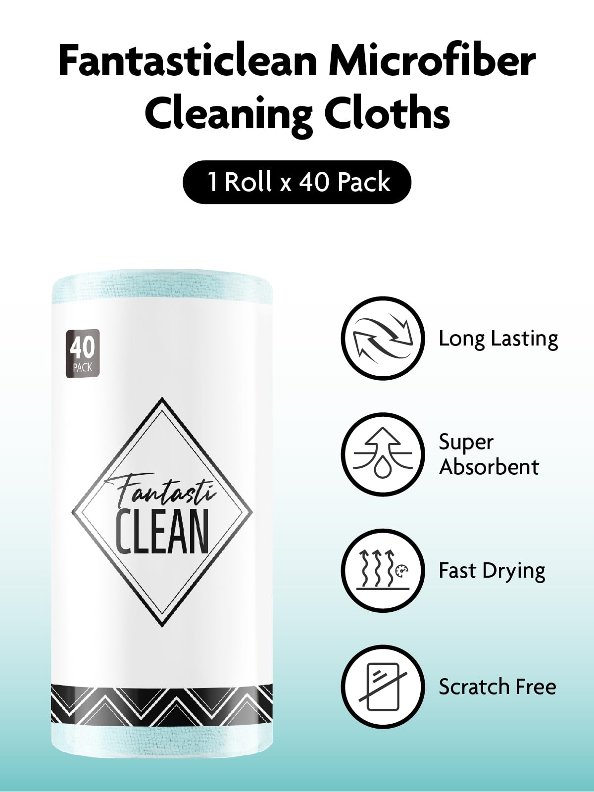 40 Pack Microfiber on a Roll Tear-Away Cleaning Towels, Reusable and Washable Cloths for House