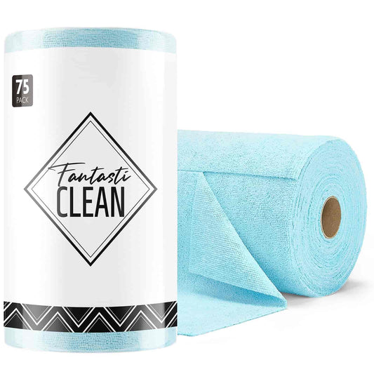 Easy Tear-Away Microfiber Cleaning Roll (75-Pack) - Satisfying, Washable & Reusable - 12"x12"(Blue)