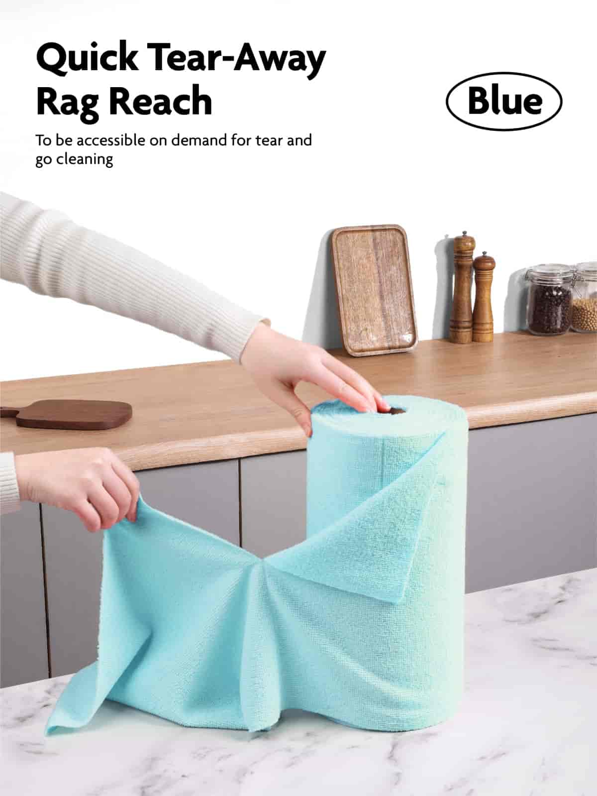 Easy Tear-Away Microfiber Cleaning Roll (75-Pack) - Satisfying, Washable & Reusable - 12"x12"(Blue)