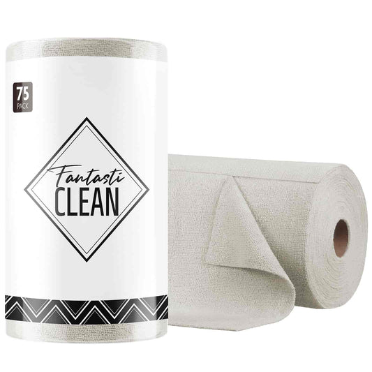 Easy Tear-Away Microfiber Cleaning Roll (75-Pack) - Satisfying, Washable & Reusable - 12"x12" (Grey)