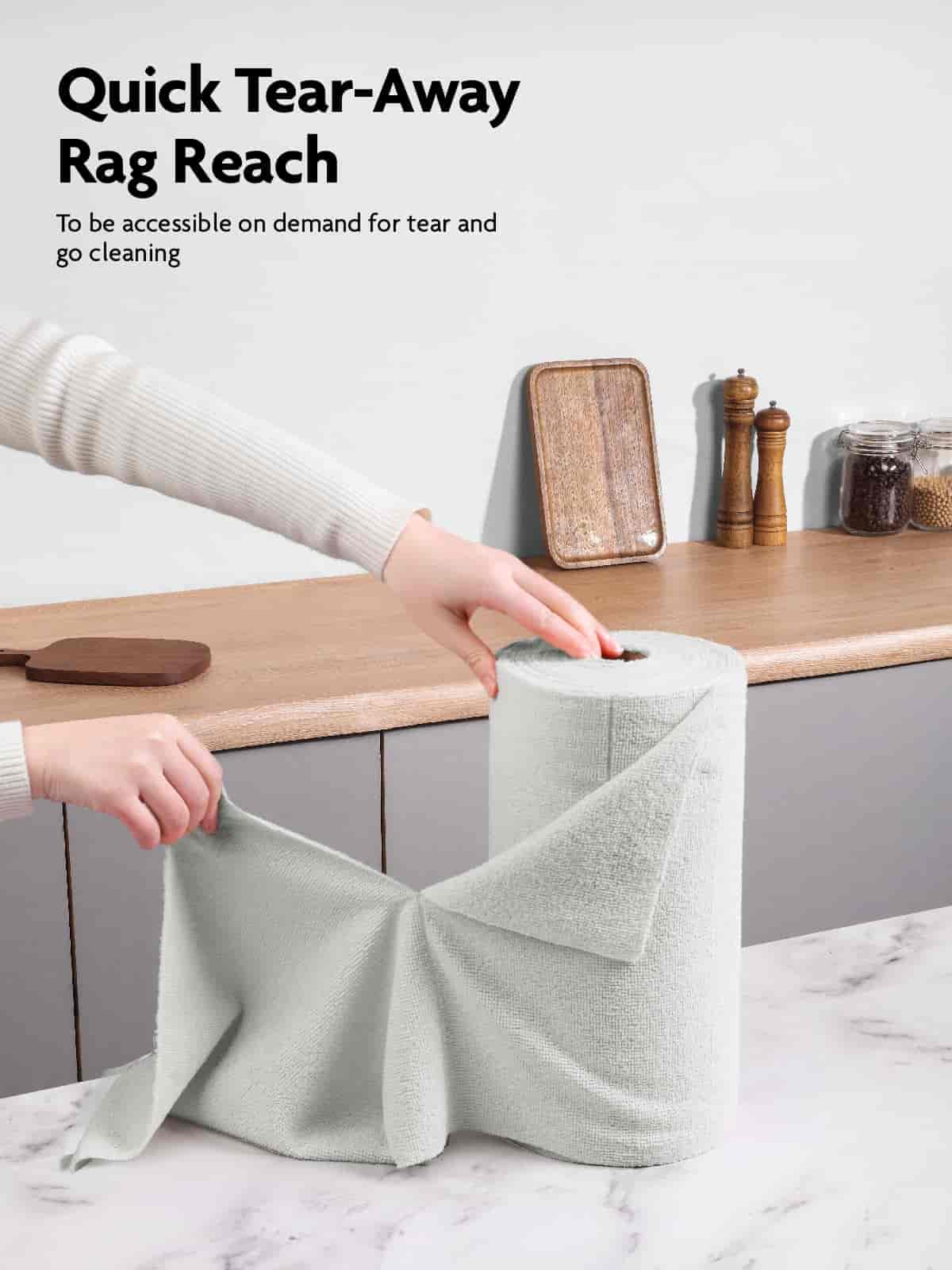 Easy Tear-Away Microfiber Cleaning Roll (75-Pack) - Satisfying, Washable & Reusable - 12"x12" (Grey)