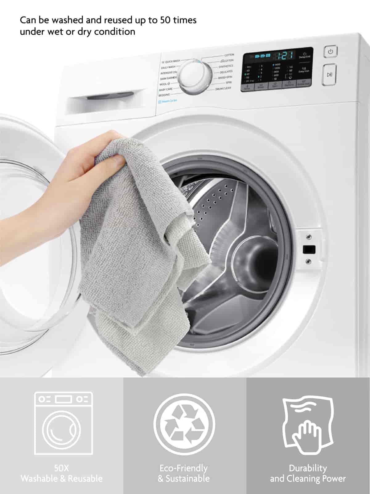 Easy Tear-Away Microfiber Cleaning Roll (75-Pack) - Satisfying, Washable & Reusable - 12"x12" (Grey)