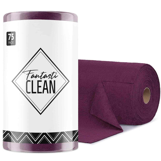 Easy Tear-Away Microfiber Cleaning Roll (75-Pack) - Satisfying, Washable & Reusable - 12"x12"(Deep Purple)