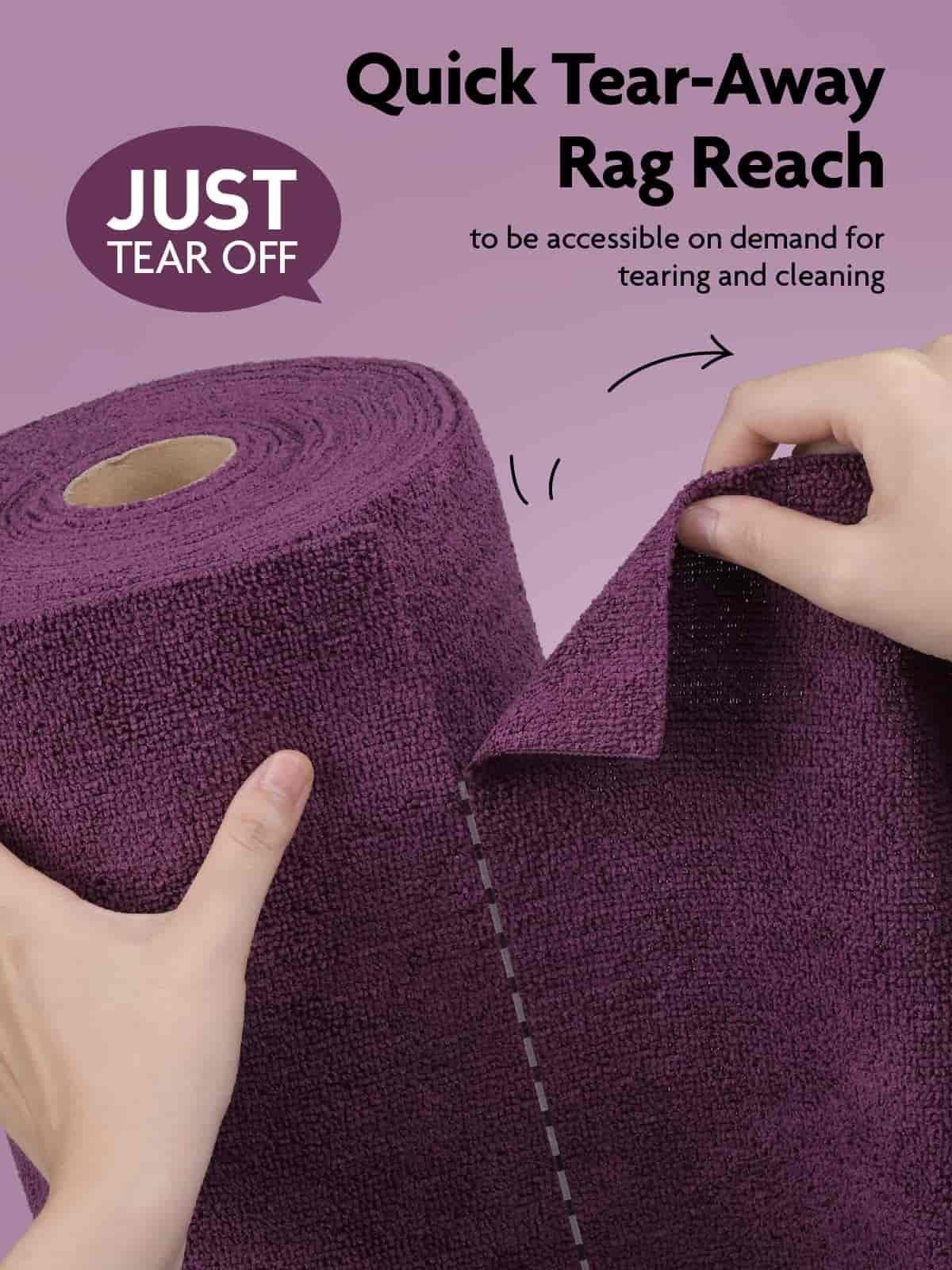 Easy Tear-Away Microfiber Cleaning Roll (75-Pack) - Satisfying, Washable & Reusable - 12"x12"(Deep Purple)