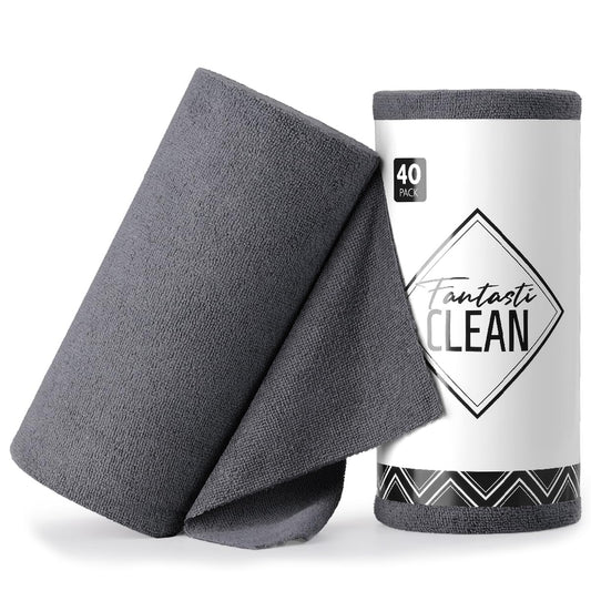 40 Pack Microfiber Cleaning Cloth Roll Tear Away Microfiber Towels 12" x 12" (Deep Grey)