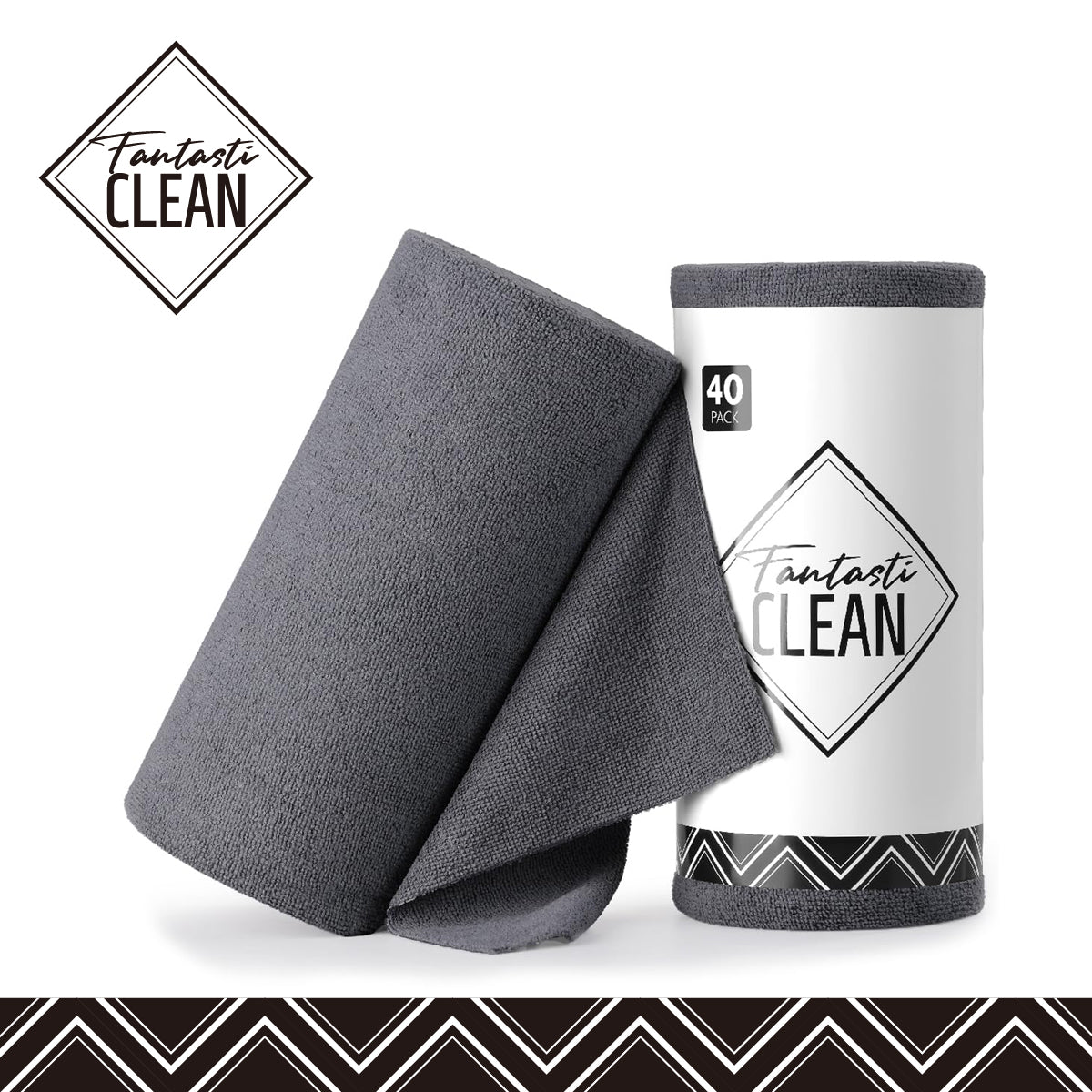 40 Pack Microfiber on a Roll Tear-Away Cleaning Towels, Reusable and Washable Cloths, for Car (Deep Grey)