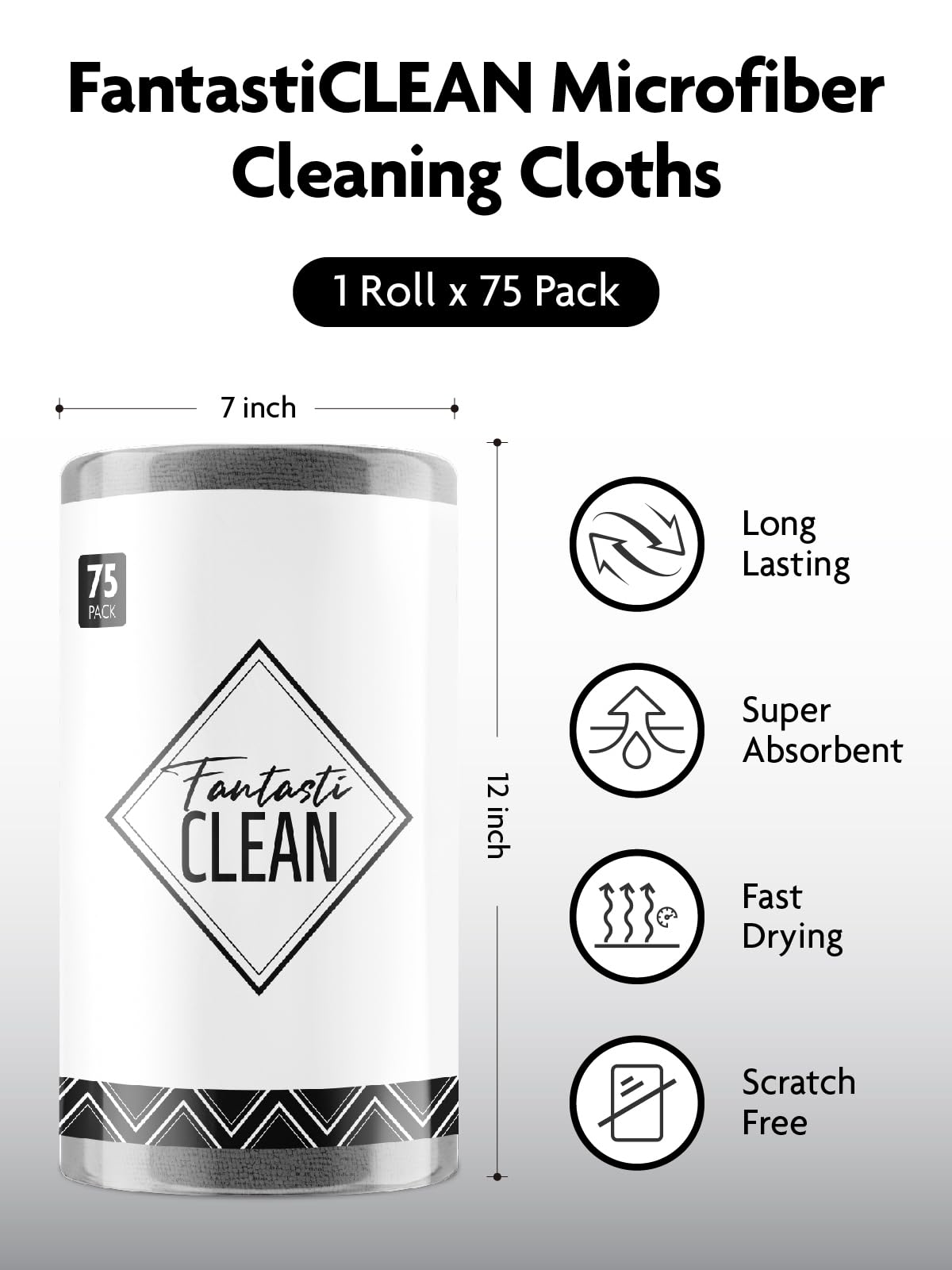 75 Pack Microfiber Cleaning Cloth Roll Tear Away Microfiber Towels 12" x 12"(Dimgray)