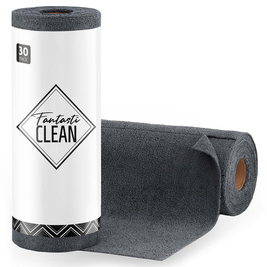 30-Pack Professional Cleaning Roll - 12"x12" Easy Tear-Away Microfiber Towels(Dimgray)