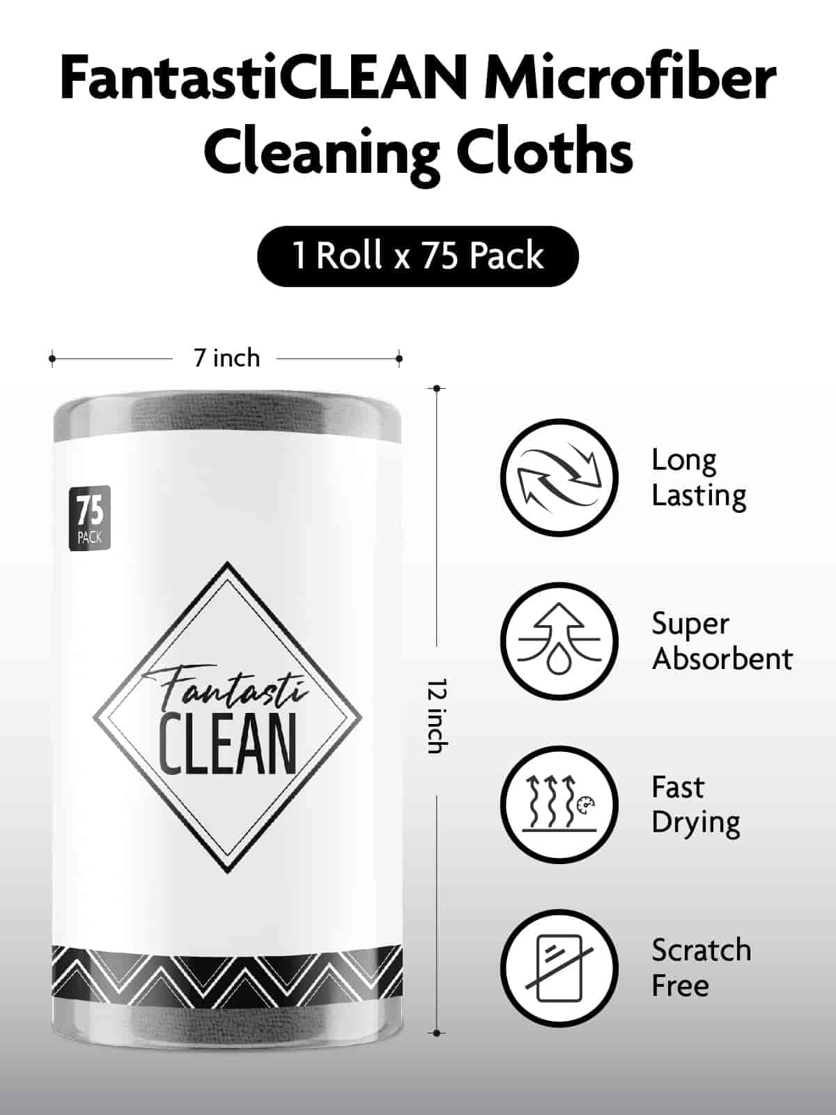 Easy Tear-Away Microfiber Cleaning Roll (75-Pack) - Satisfying, Washable & Reusable - 12"x12"(Dimgray)
