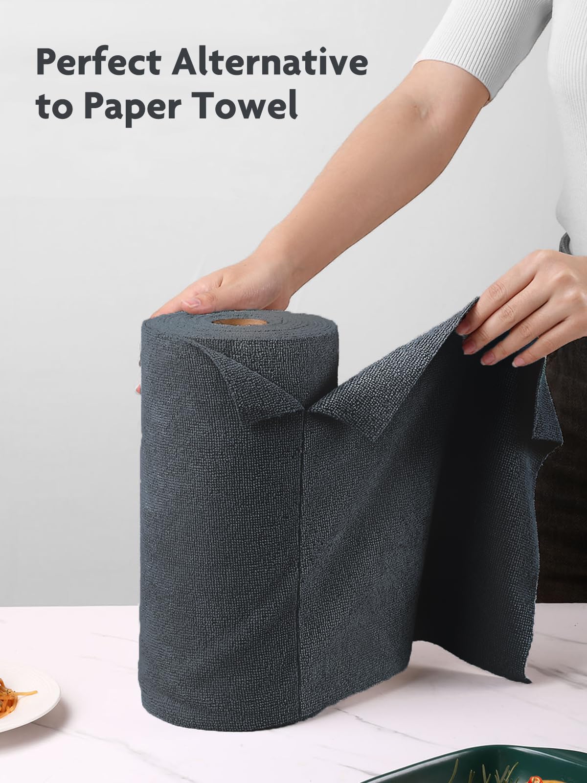 9Pcs Microfiber on a Roll Tear-Away Cleaning Towels, Reusable and Washable Cloths for Car, House(Dimgray)