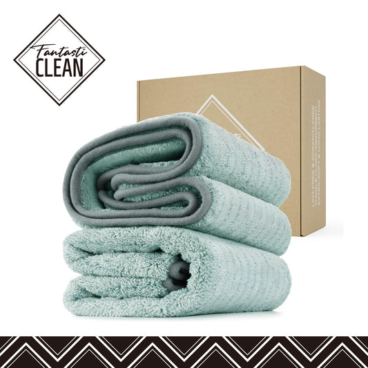 FantastiCLEAN 2 Pack Reusable and Washable Cloths Microfiber Cleaning Cloth- Car Drying Towels（Green）