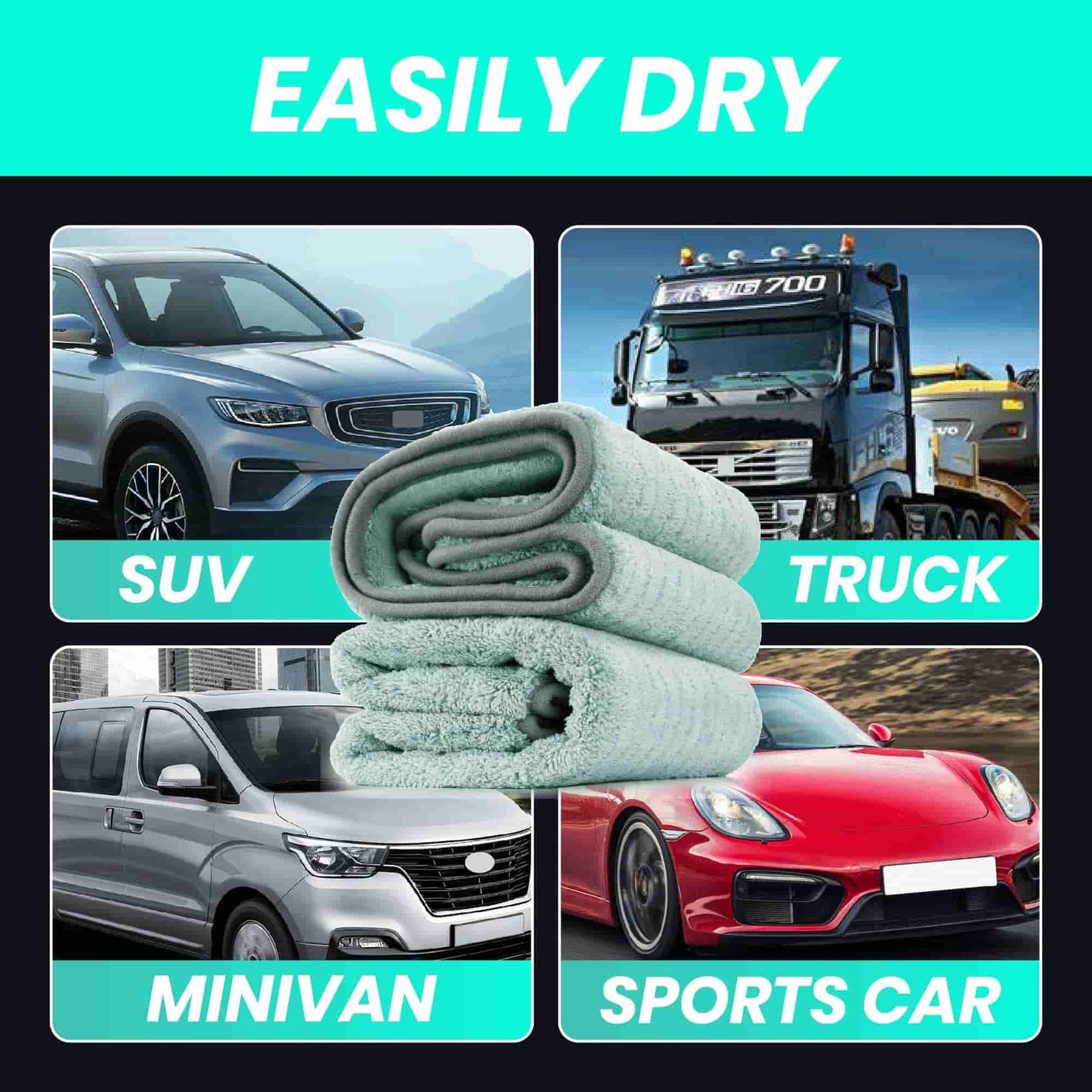 FantastiCLEAN 2-Pack Reusable Microfiber Car Drying Towels - 16"x24" Green