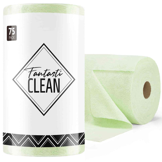 Easy Tear-Away Microfiber Cleaning Roll (75-Pack) - Satisfying, Washable & Reusable - 12"x12"(Green)