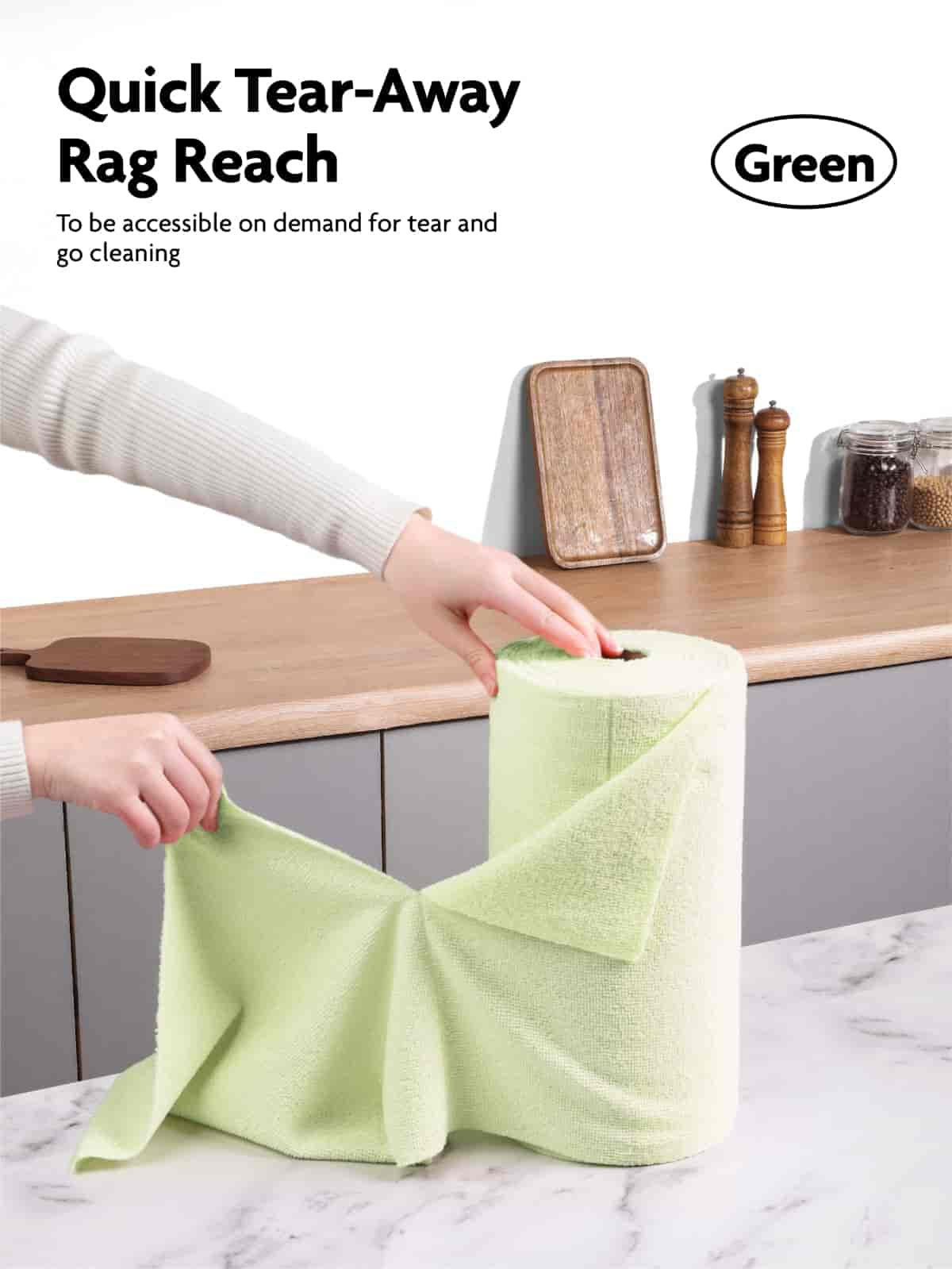 Easy Tear-Away Microfiber Cleaning Roll (75-Pack) - Satisfying, Washable & Reusable - 12"x12"(Green)