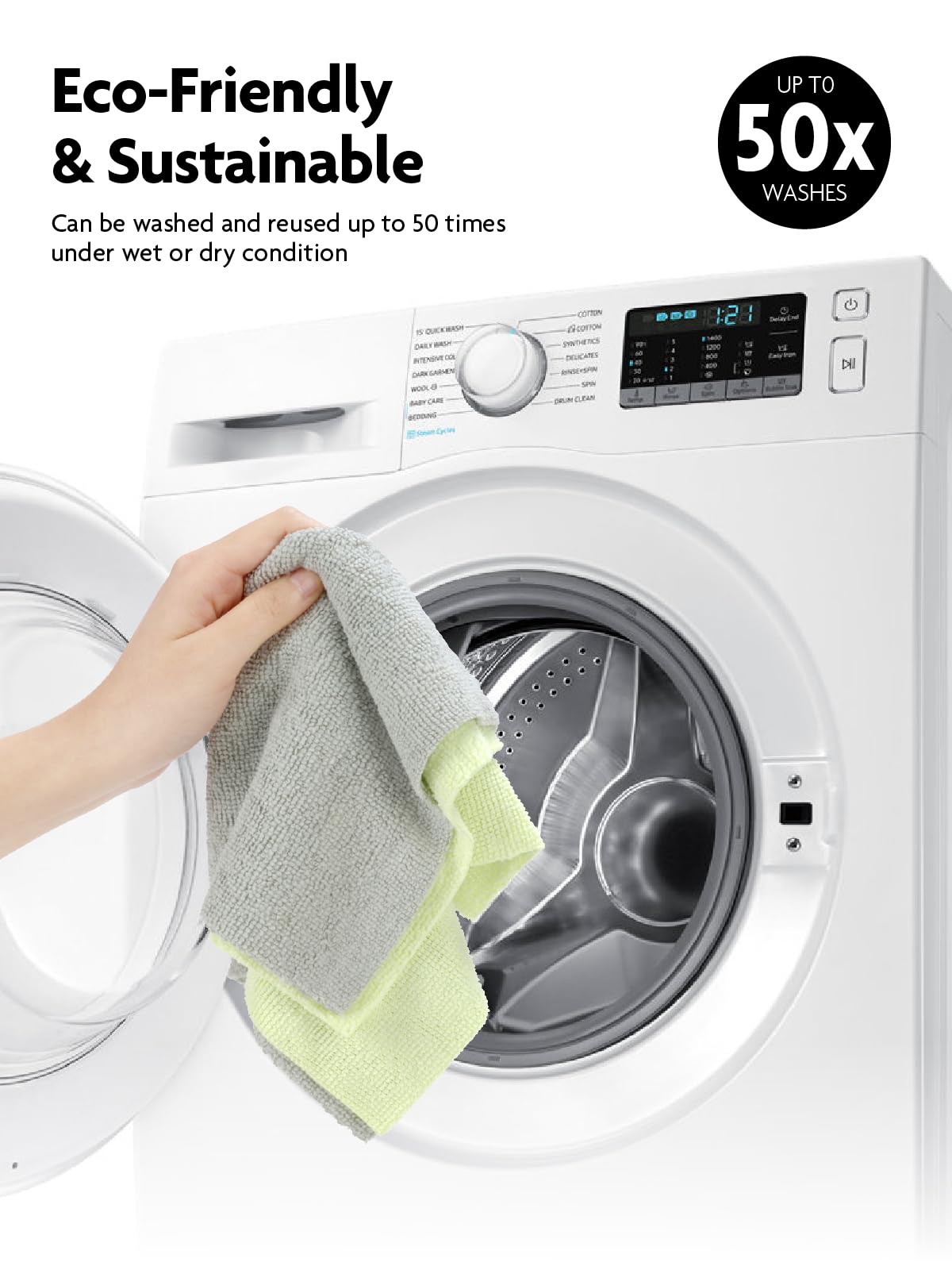 Easy Tear-Away Microfiber Cleaning Roll (75-Pack) - Satisfying, Washable & Reusable - 12"x12"(Green)