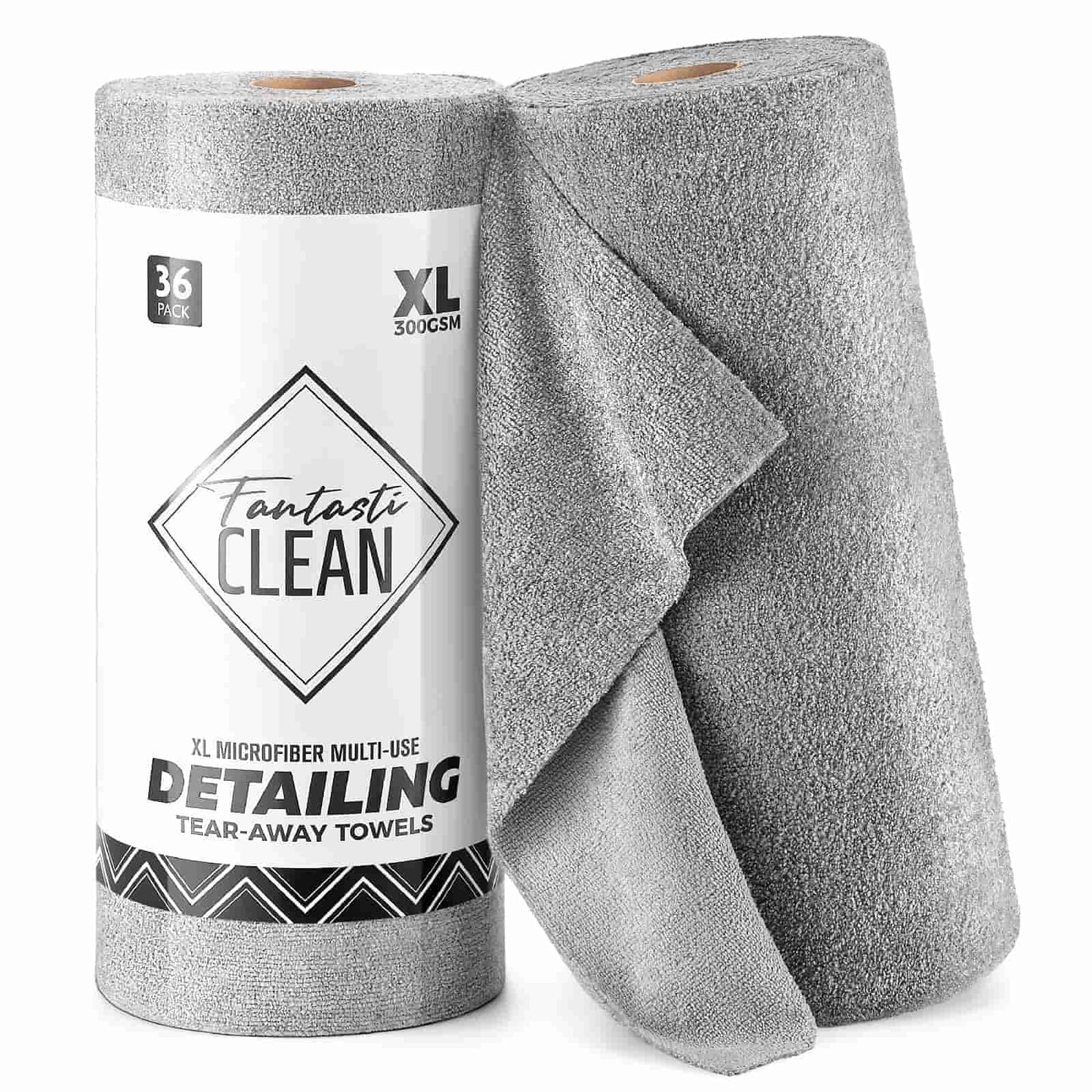 2-in-1 Luxe Microfiber Roll | 36 Pack Tear-Away Dual-Sided Towels 16"x16"(Glossy Grey)