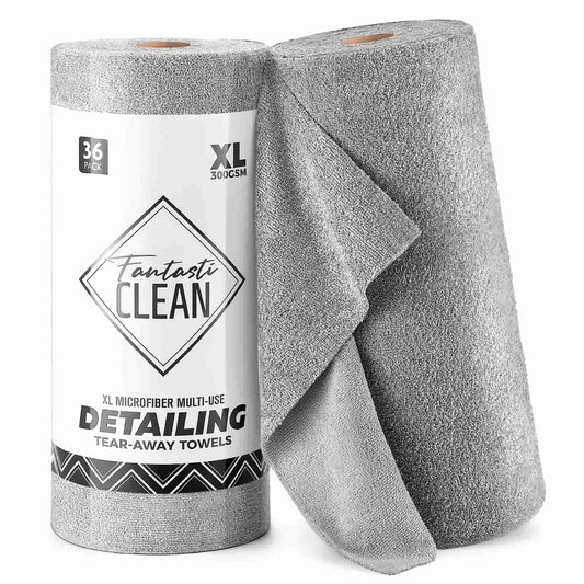 2-in-1 Luxe Microfiber Roll | 36 Pack Tear-Away Dual-Sided Towels 16"x16"(Glossy Grey)