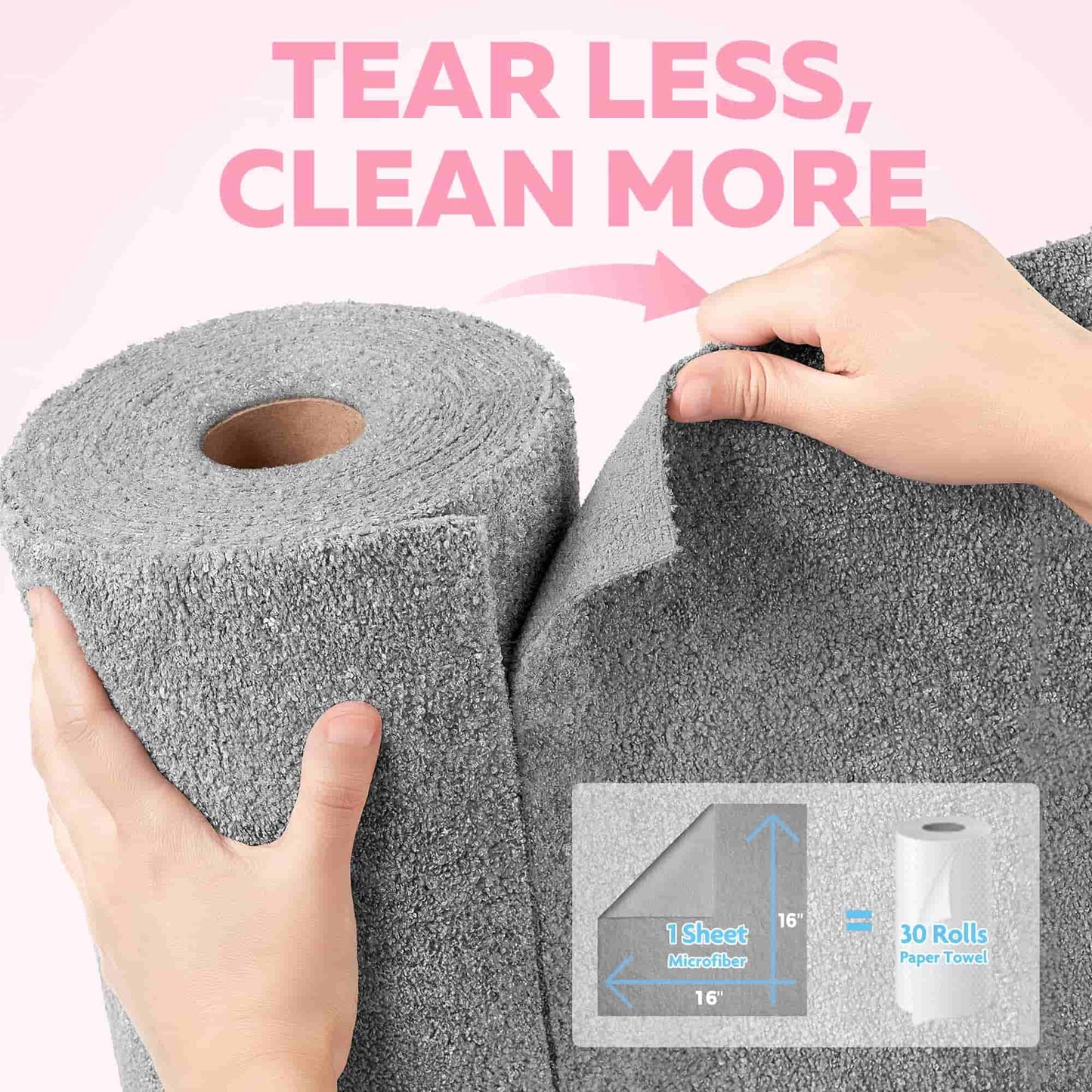 2-in-1 Luxe Microfiber Roll | 36 Pack Tear-Away Dual-Sided Towels 16"x16"(Glossy Grey)