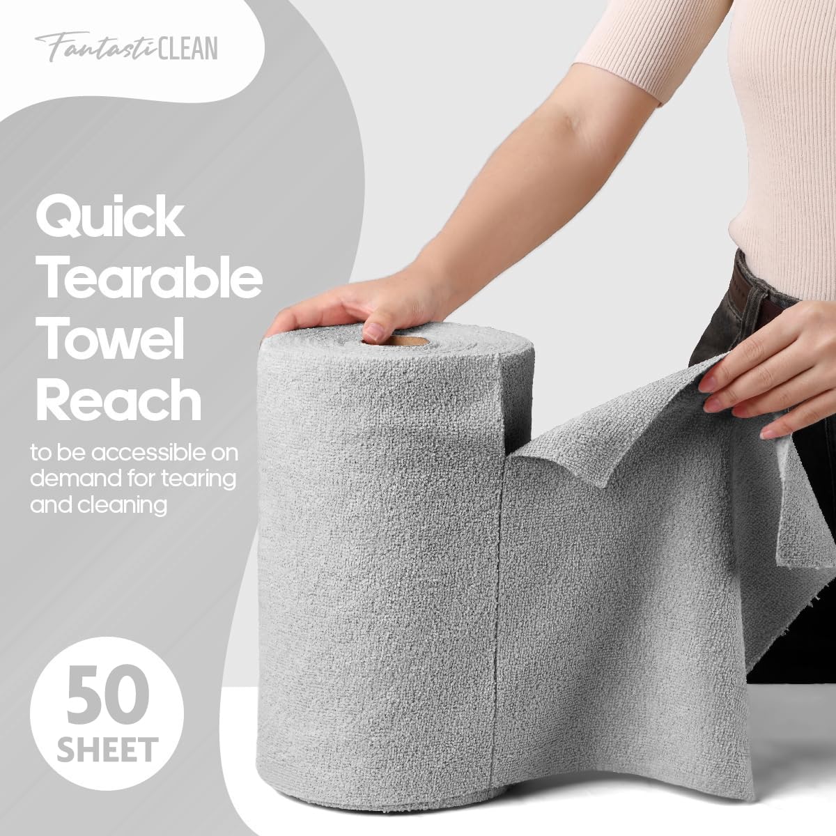 Reusable Washable 50 Pack Microfiber Rag Cleaning Cloth Tear Away Microfiber Roll Cleaning Towels for Home, Car (Grey)
