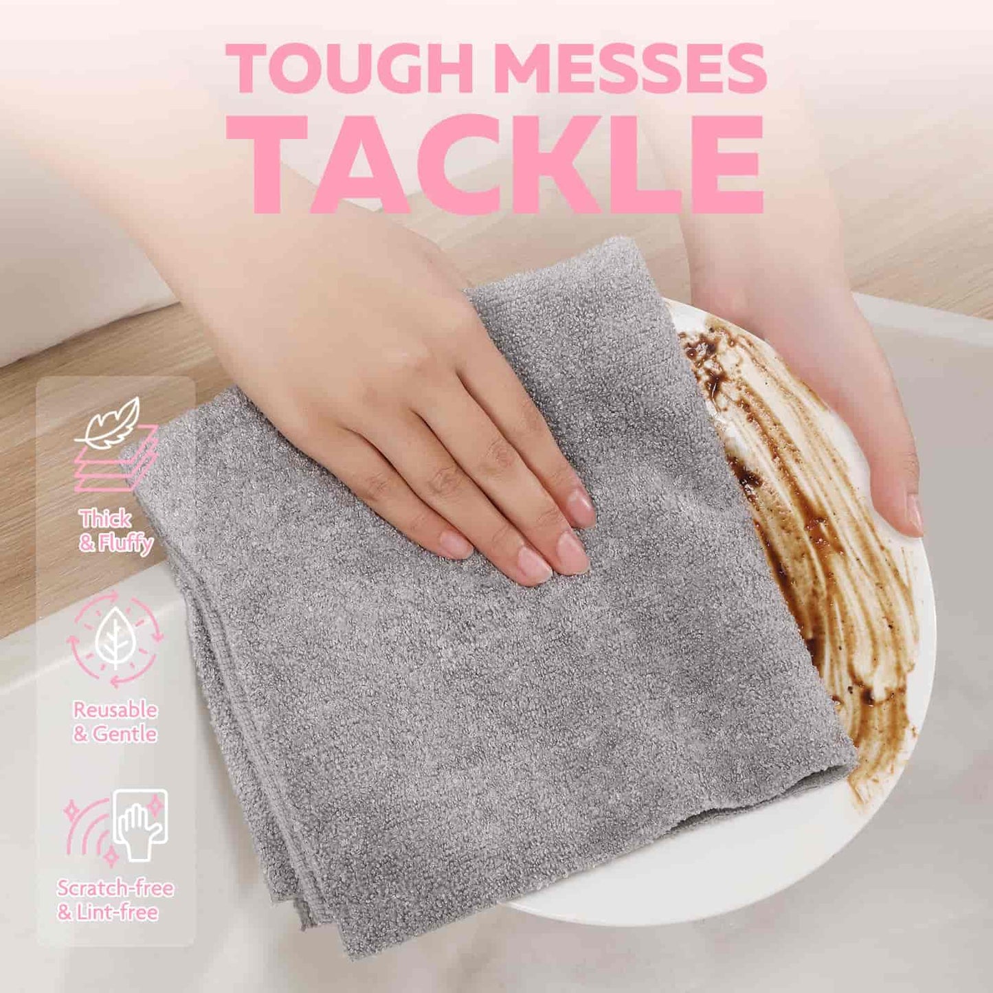 2-in-1 Luxe Microfiber Roll | 36 Pack Tear-Away Dual-Sided Towels 16"x16"(Glossy Grey)