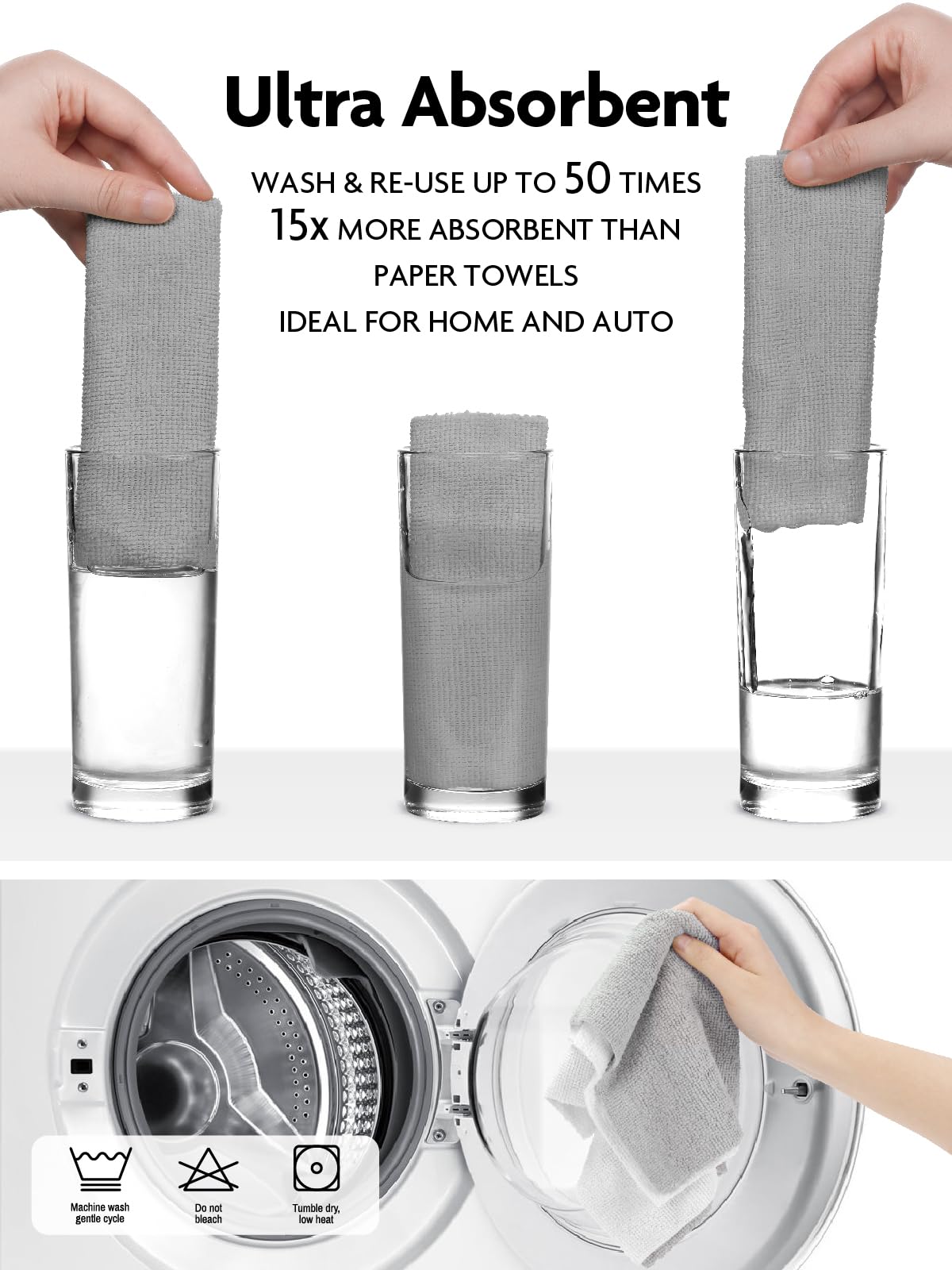 The Bulk Clean Roll | 90-Pack Reusable Easy Tear-Away Microfiber Towels(Grey)