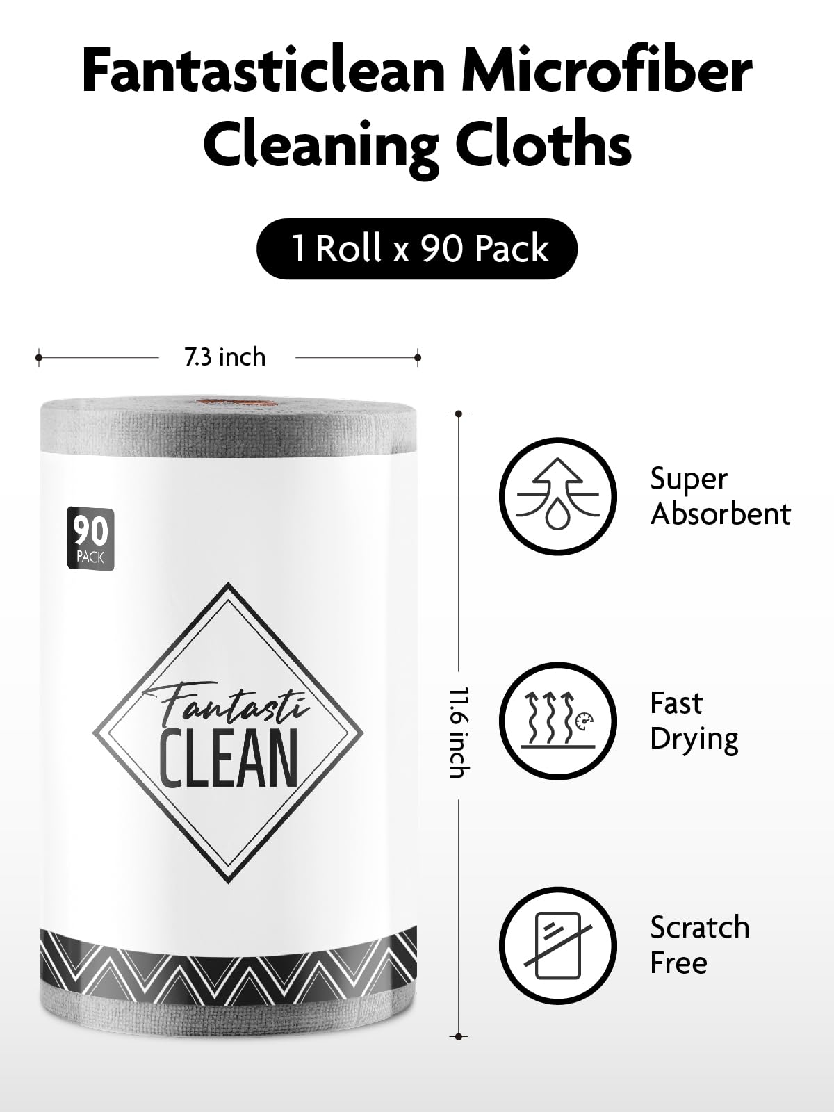 The Bulk Clean Roll | 90-Pack Reusable Easy Tear-Away Microfiber Towels(Grey)