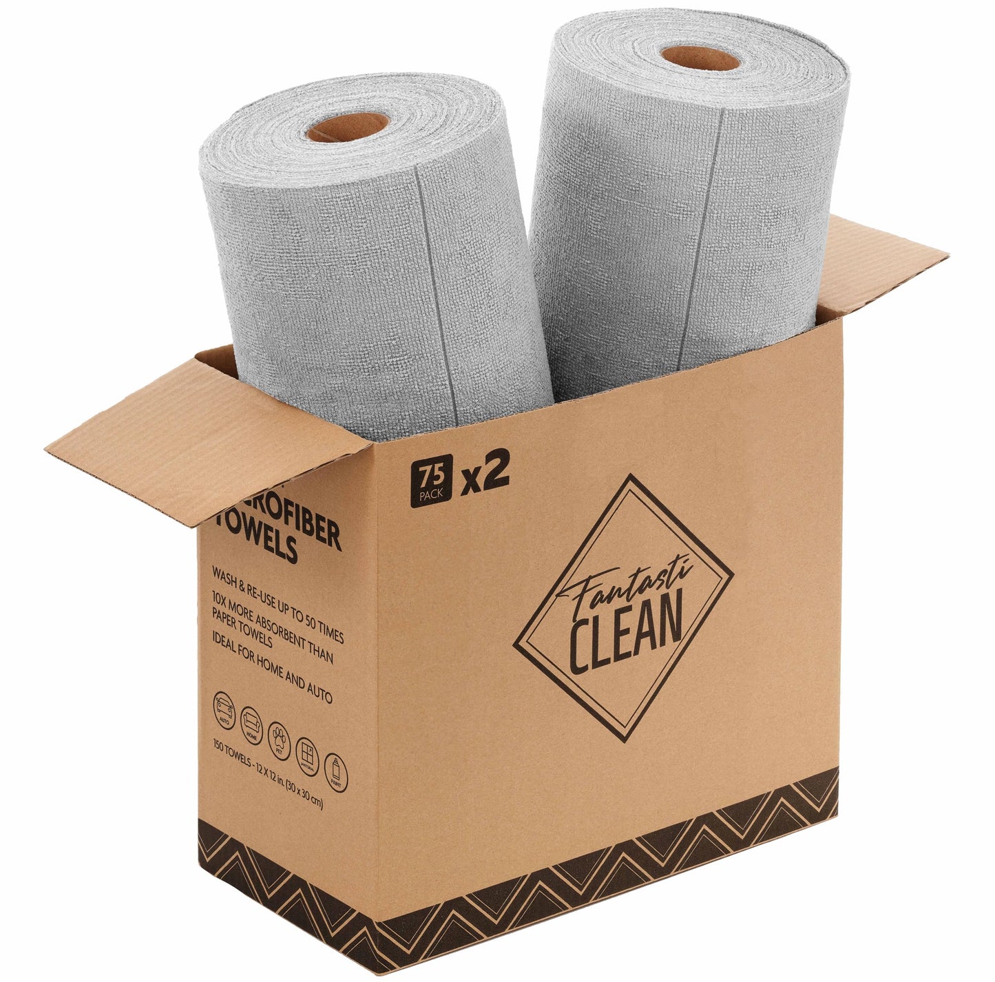 Microfiber Cleaning Cloth Rolls -150 Pack, Tear Away Microfiber Towels, 12" x 12"(2 Rolls of Grey)