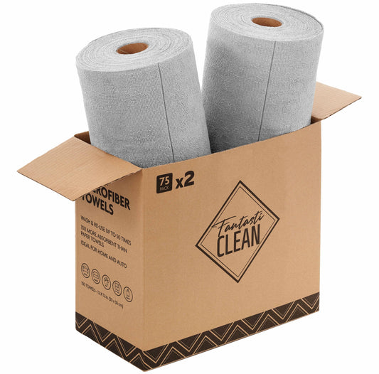 Microfiber Cleaning Cloth Rolls -150 Pack, Tear Away Microfiber Towels, 12" x 12"(2 Rolls of Grey)