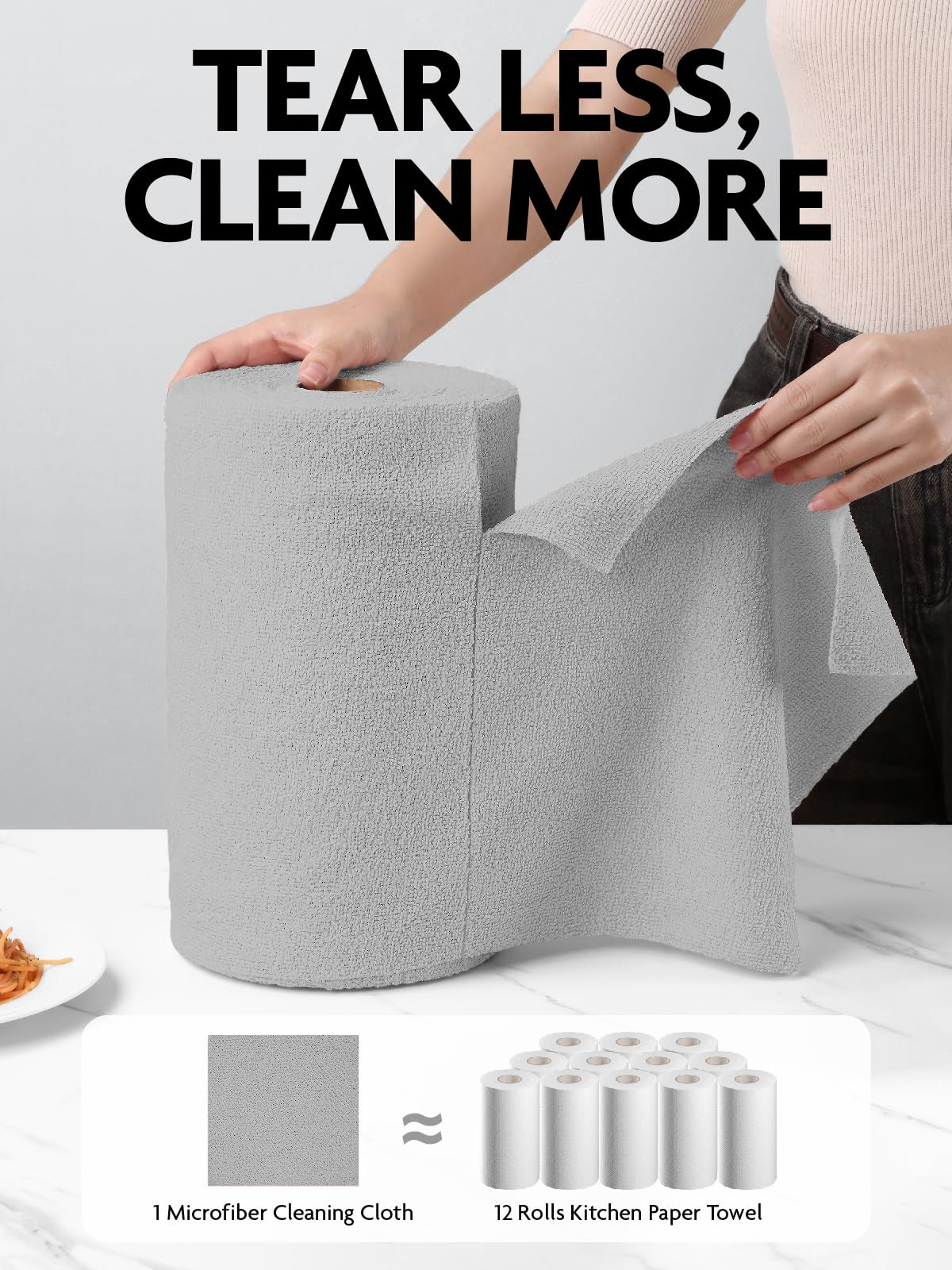 Microfiber Cleaning Cloth Rolls -150 Pack, Tear Away Microfiber Towels, 12" x 12"(2 Rolls of Grey)