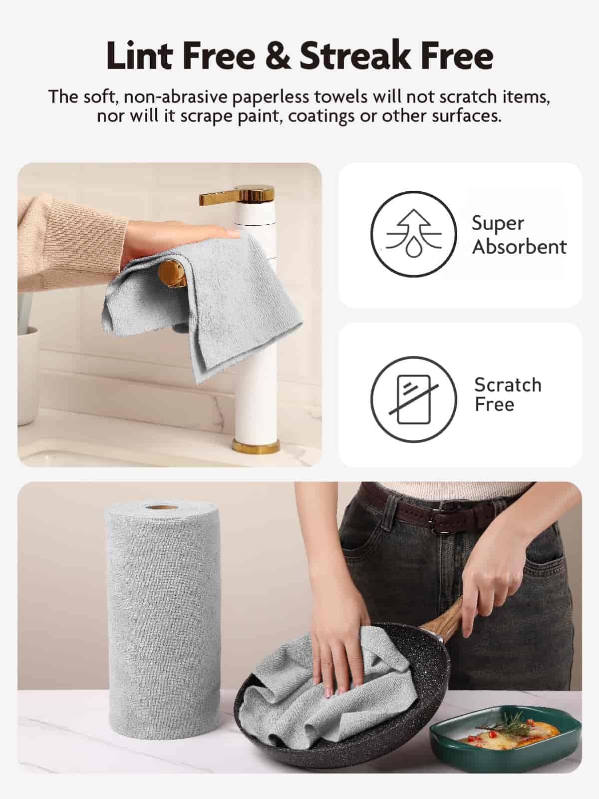 Easy Tear-Away Microfiber Cleaning Roll (150-Pack) - Satisfying, Washable & Reusable - 12"x12"(2 Rolls of Grey)