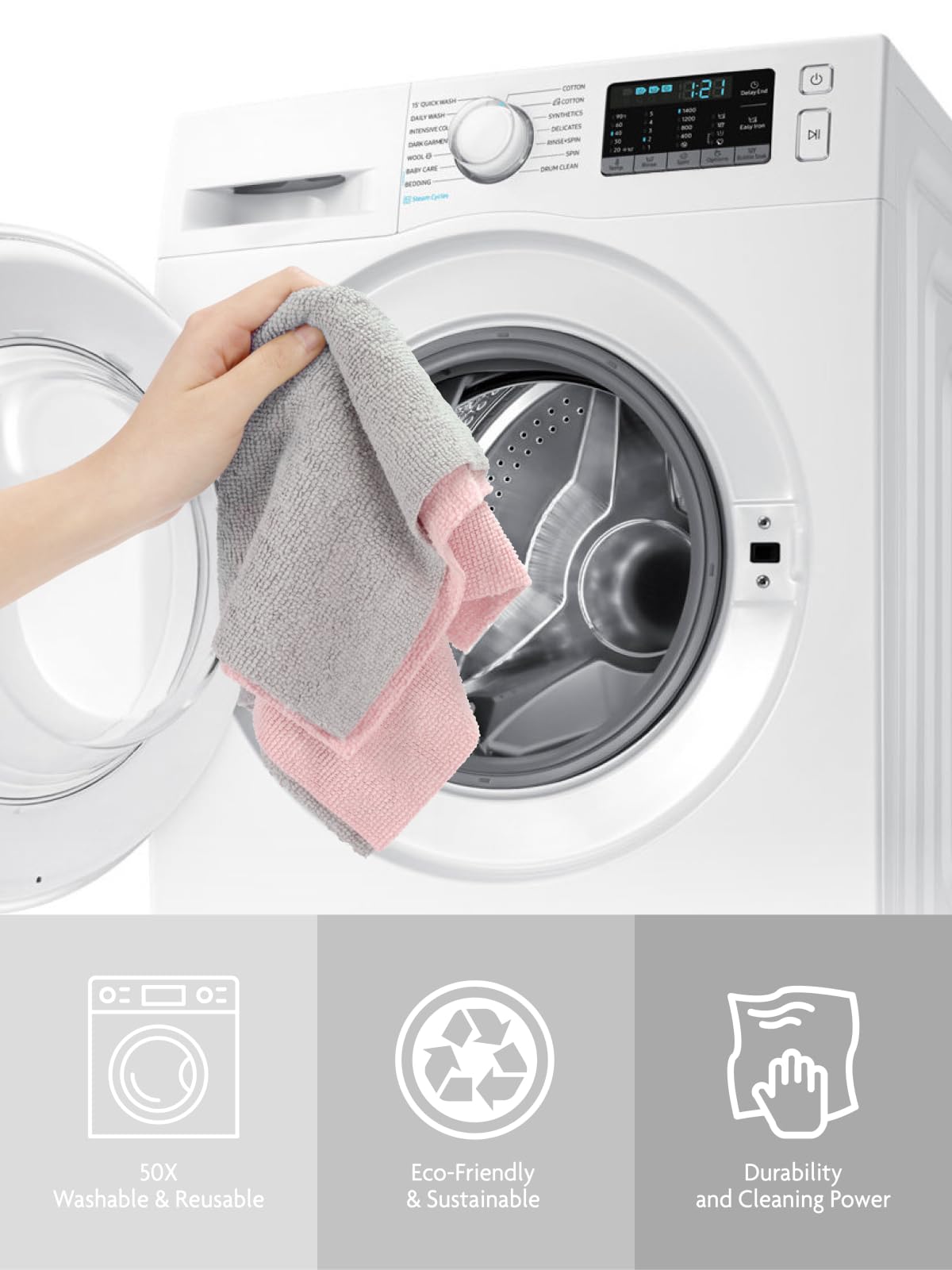 Microfiber Cleaning Cloth Rolls -150 Pack, Tear Away Microfiber Towels, 12" x 12"(2 Rolls of Grey)