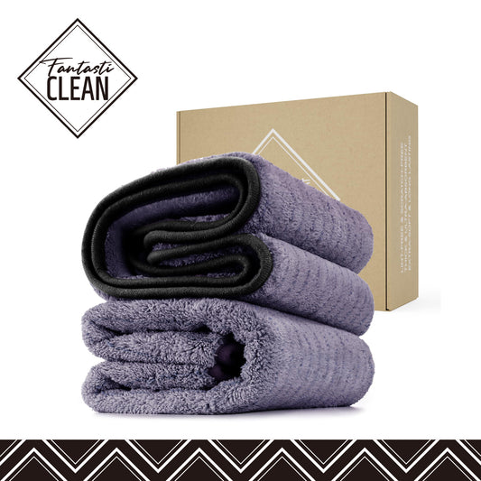 FantastiCLEAN 2 Pack Reusable and Washable Cloths Microfiber Cleaning Cloth- Car Drying Towels（Grey)
