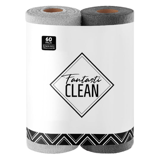 2-in-1 Eco-Roll Set | 60 Reusable Tear-Away Towels - Grey & DimGrey