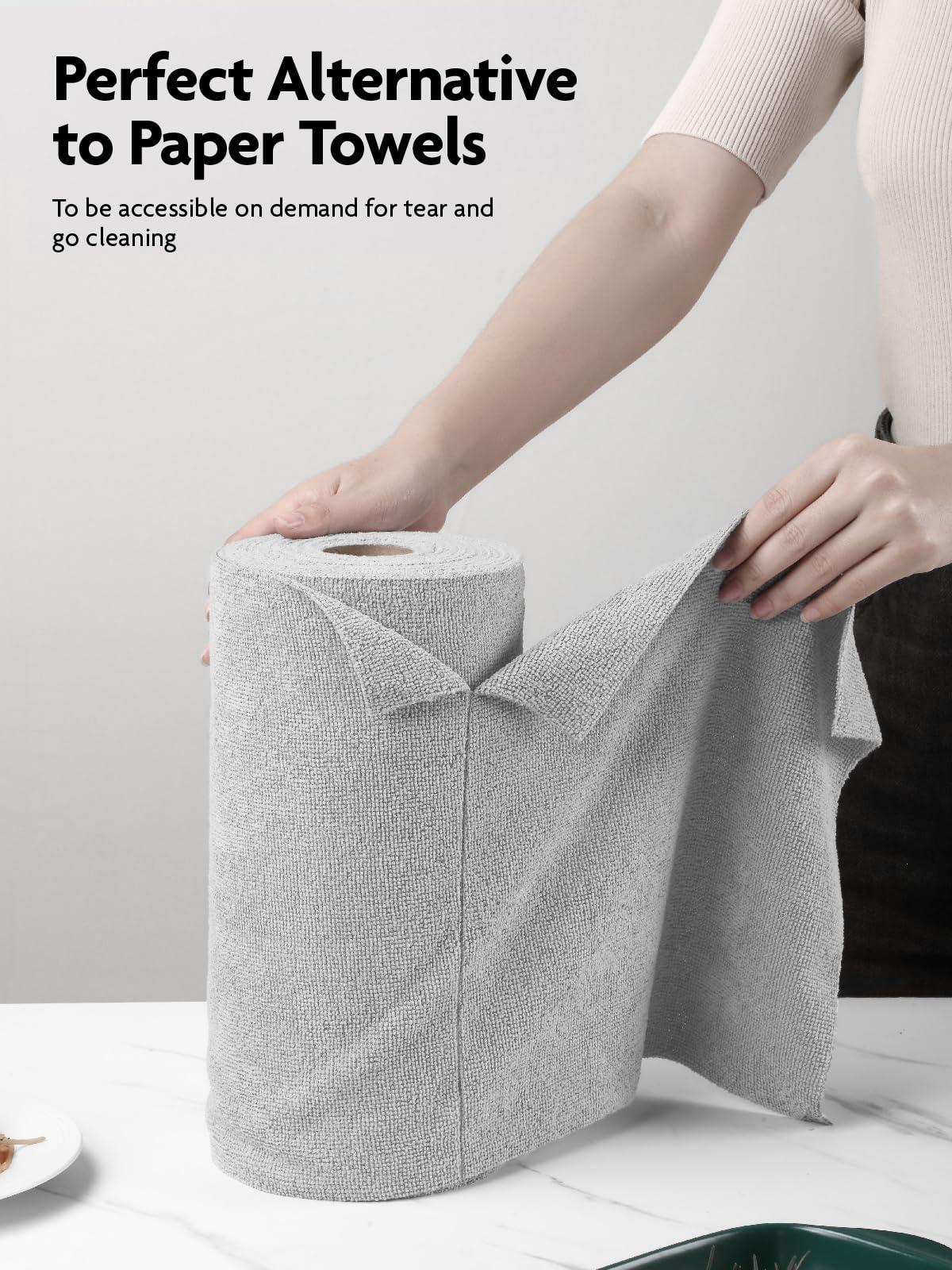2-in-1 Eco-Roll Set | 60 Reusable Tear-Away Towels - Grey & DimGrey