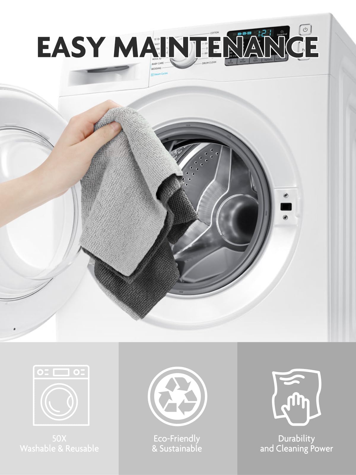 2-in-1 Eco-Roll Set | 60 Reusable Tear-Away Towels - Grey & DimGrey